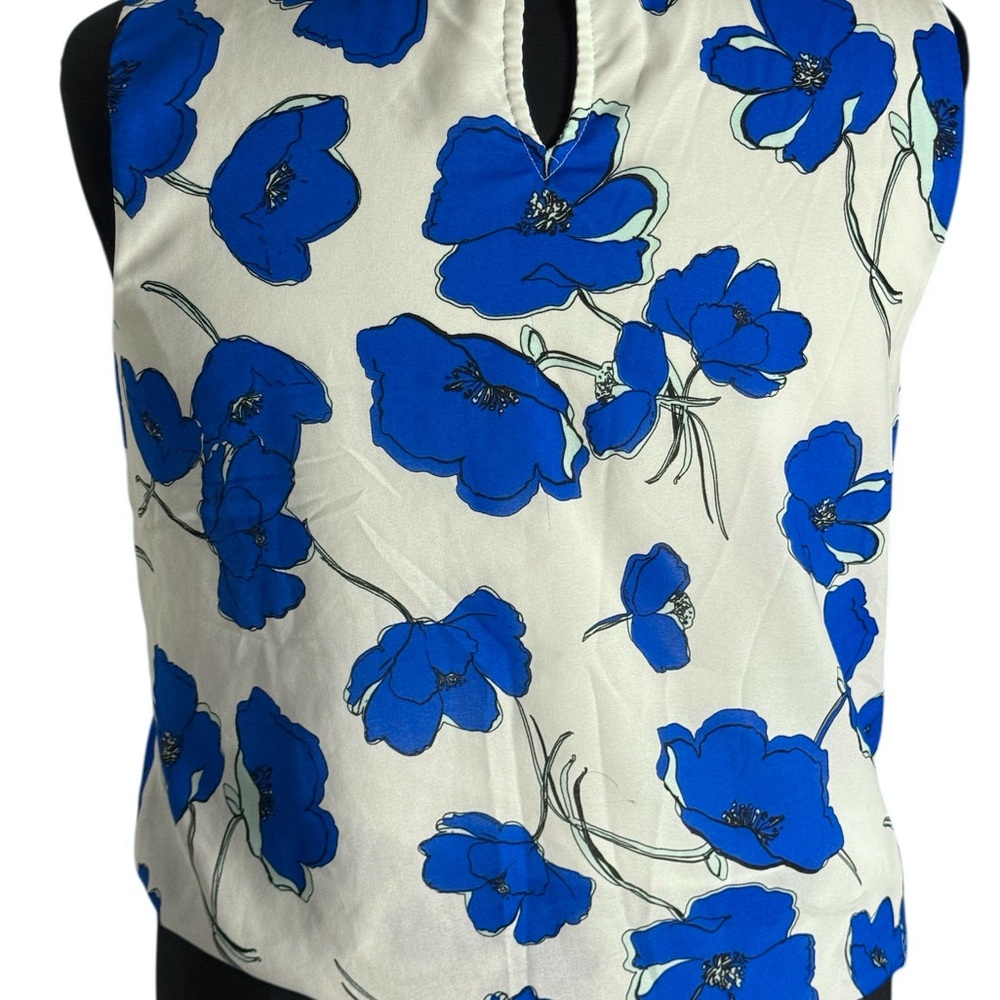 Liz Claiborne career Floral print Blue and White sleeveless preppy blouse Sz XL - Picture 4 of 4